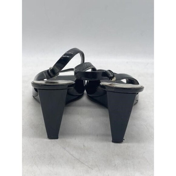 Franco Sarto Black Italian Patent Leather Sling Back Wedges sz 8.5 with 3" heels - Picture 4 of 5